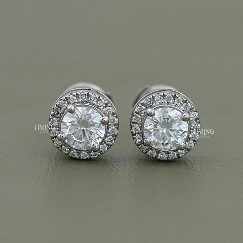 Round Cut Lab Grown Diamond Halo Stud