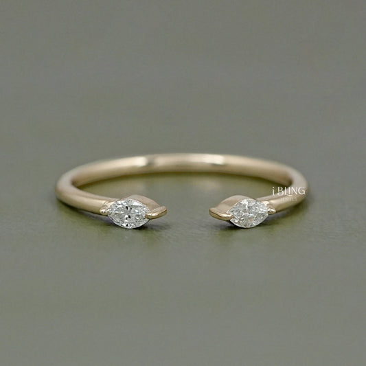 Two Stone Marquise Diamond Open Cuff Ring