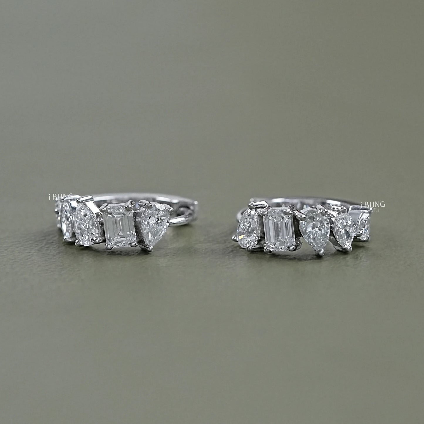 iBling Jewels crafted multi shape lab diamond huggie hoop earrings for women