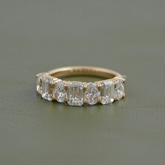 Emerald And Oval Diamond Seven Stone Wedding Band