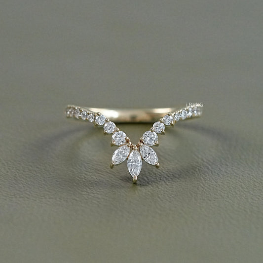 Marquise And Round Diamond Curved Wedding Band