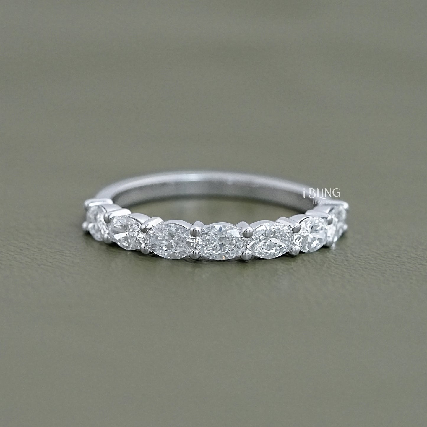 East West Oval Lab Diamond Half Eternity Wedding Band Half Eternity