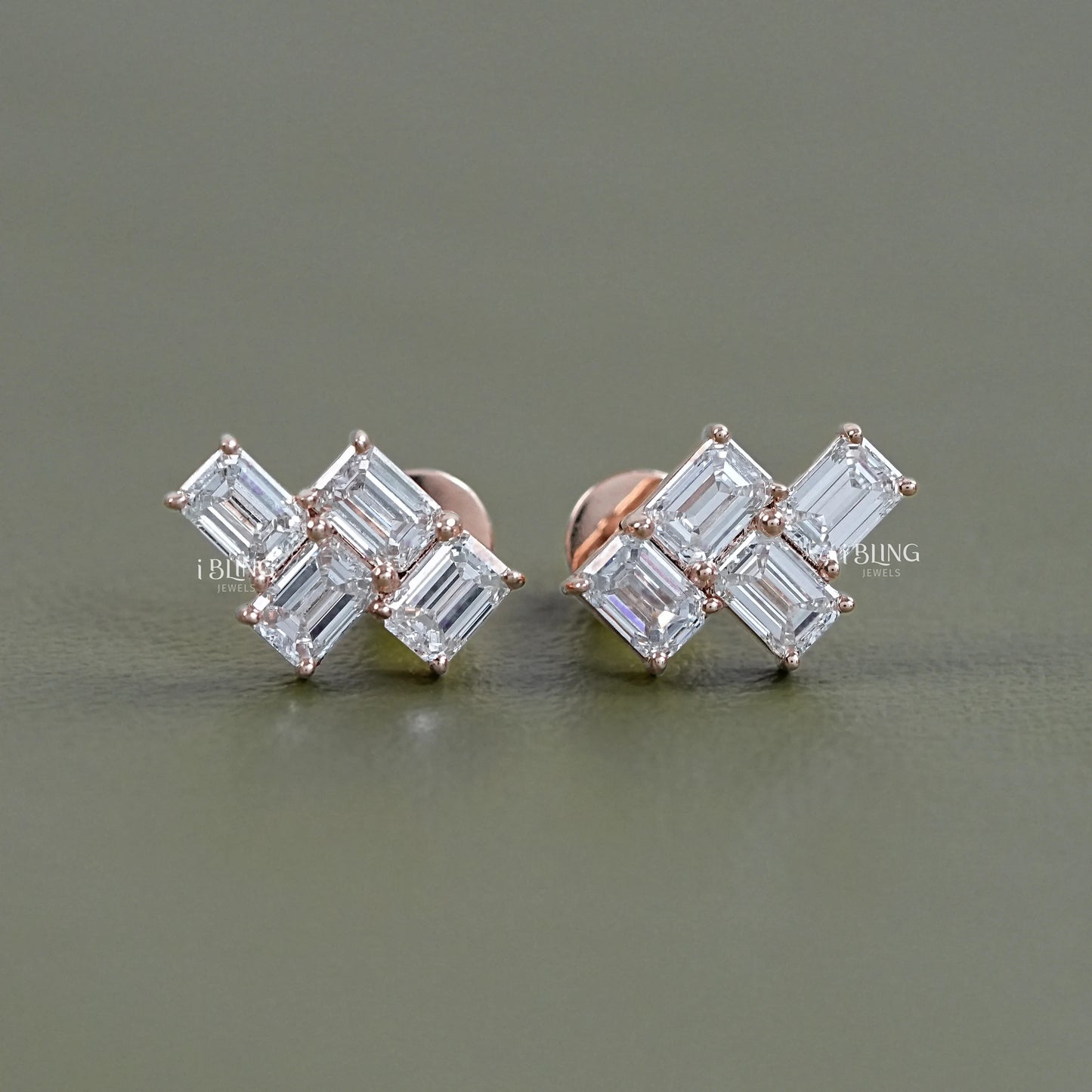 Emerald cut lab diamond drop earrings by iBling Jewels