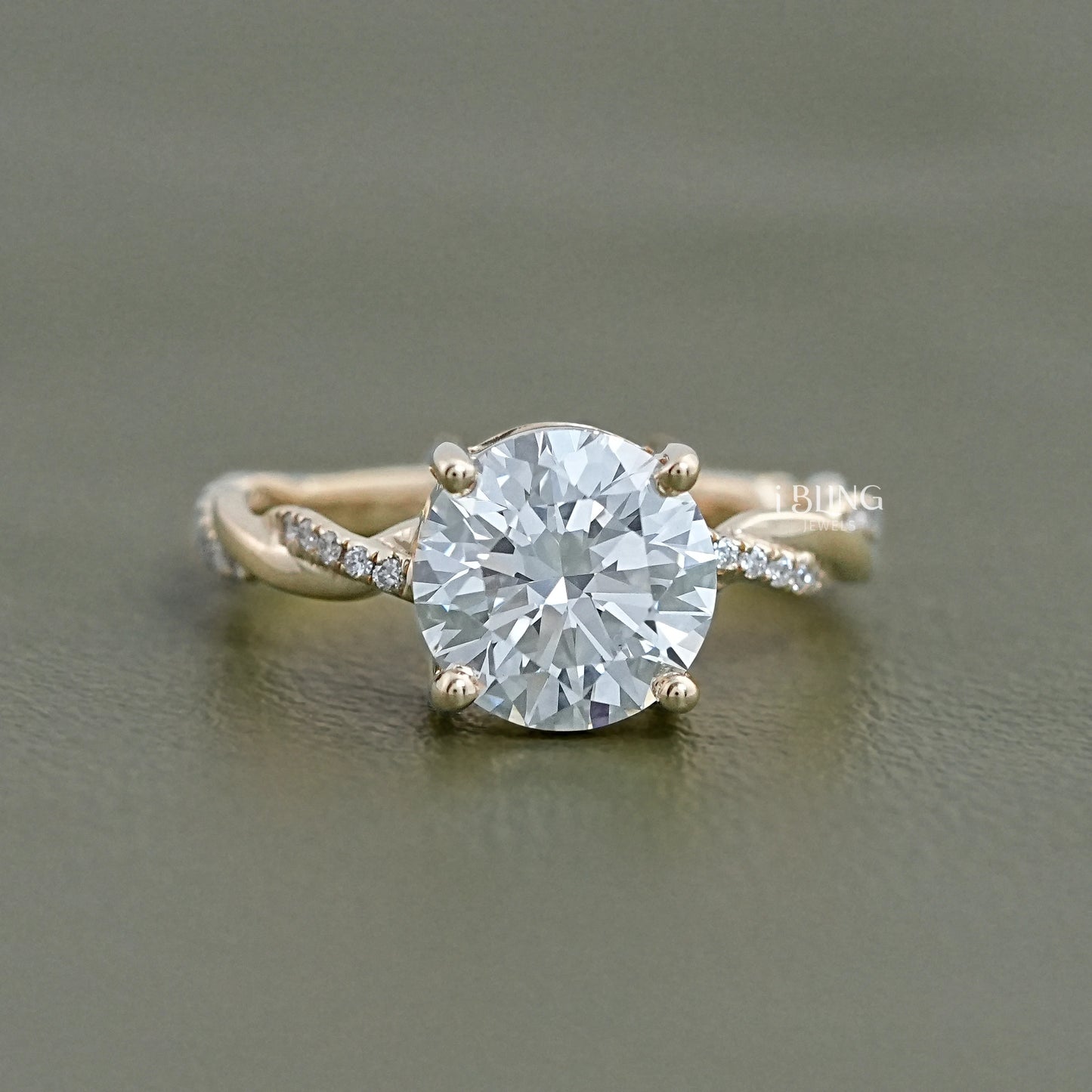Round Lab Diamond Twist Band Engagement Ring