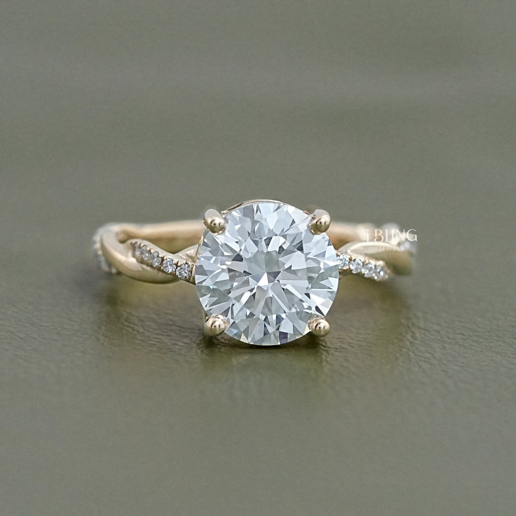 Round Lab Diamond Twist Band Engagement Ring