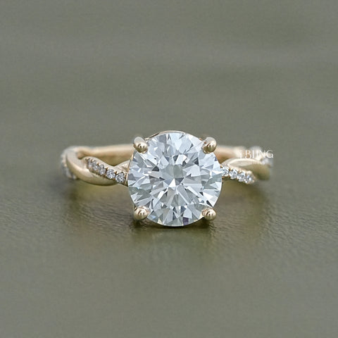 Round Lab Diamond Twist Band Engagement Ring