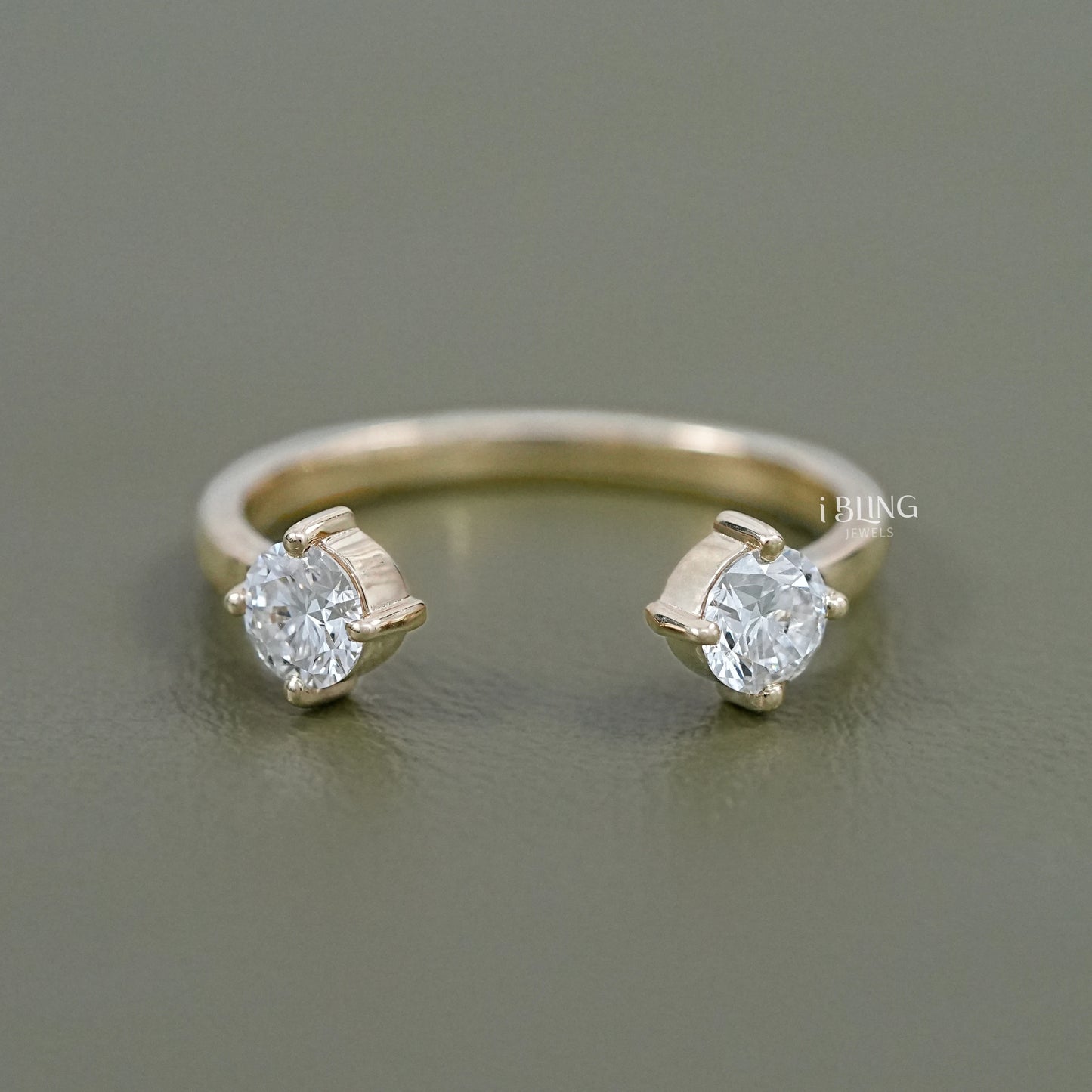 Two Stone Round Diamond Open Cuff Ring Two Stone Ring