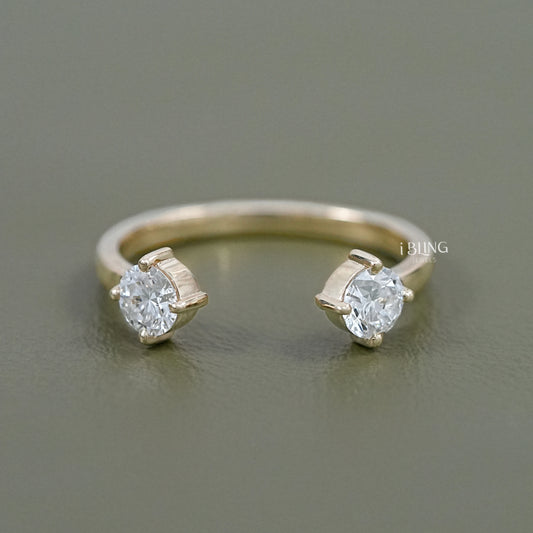 Two Stone Round Diamond Open Cuff Ring