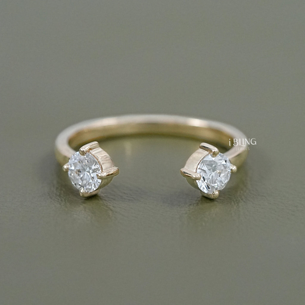 Two Stone Round Diamond Open Cuff Ring