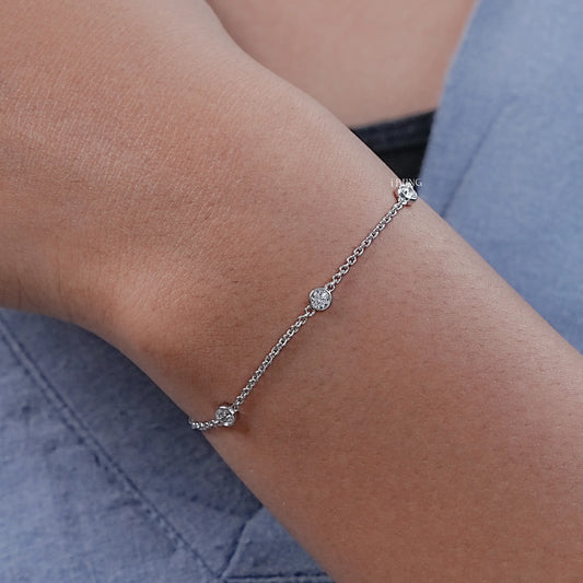 Lab Grown Round Diamond Station Chain Bracelet