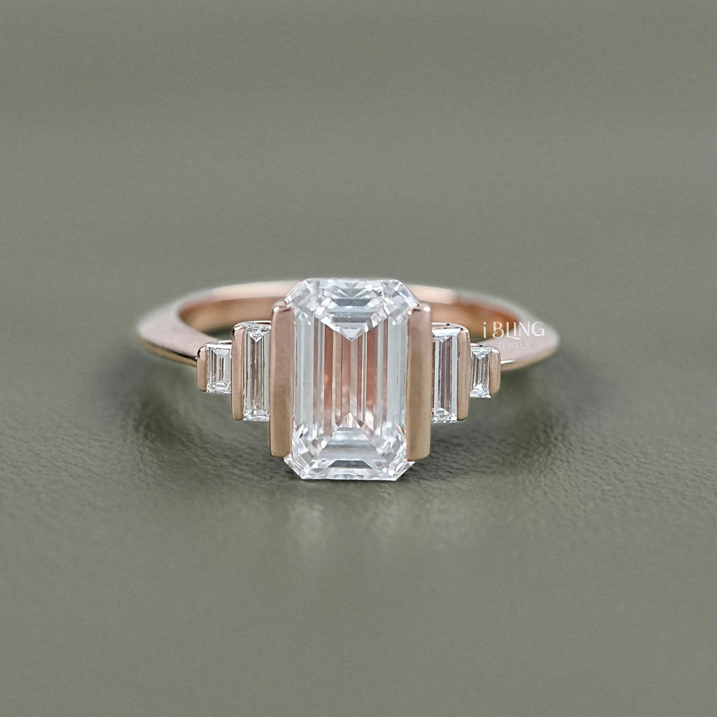 Emerald And Baguette Lab Diamond Five Stone Ring