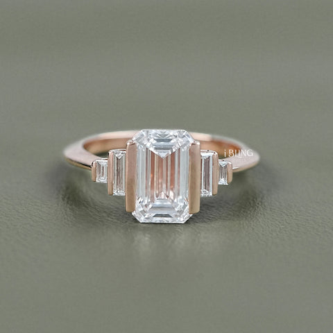 Emerald And Baguette Lab Diamond Five Stone Ring