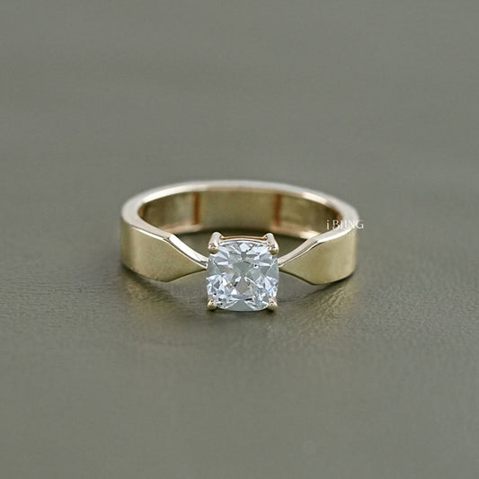 Old Mine Cushion Cut Lab Diamond Solitaire Ring