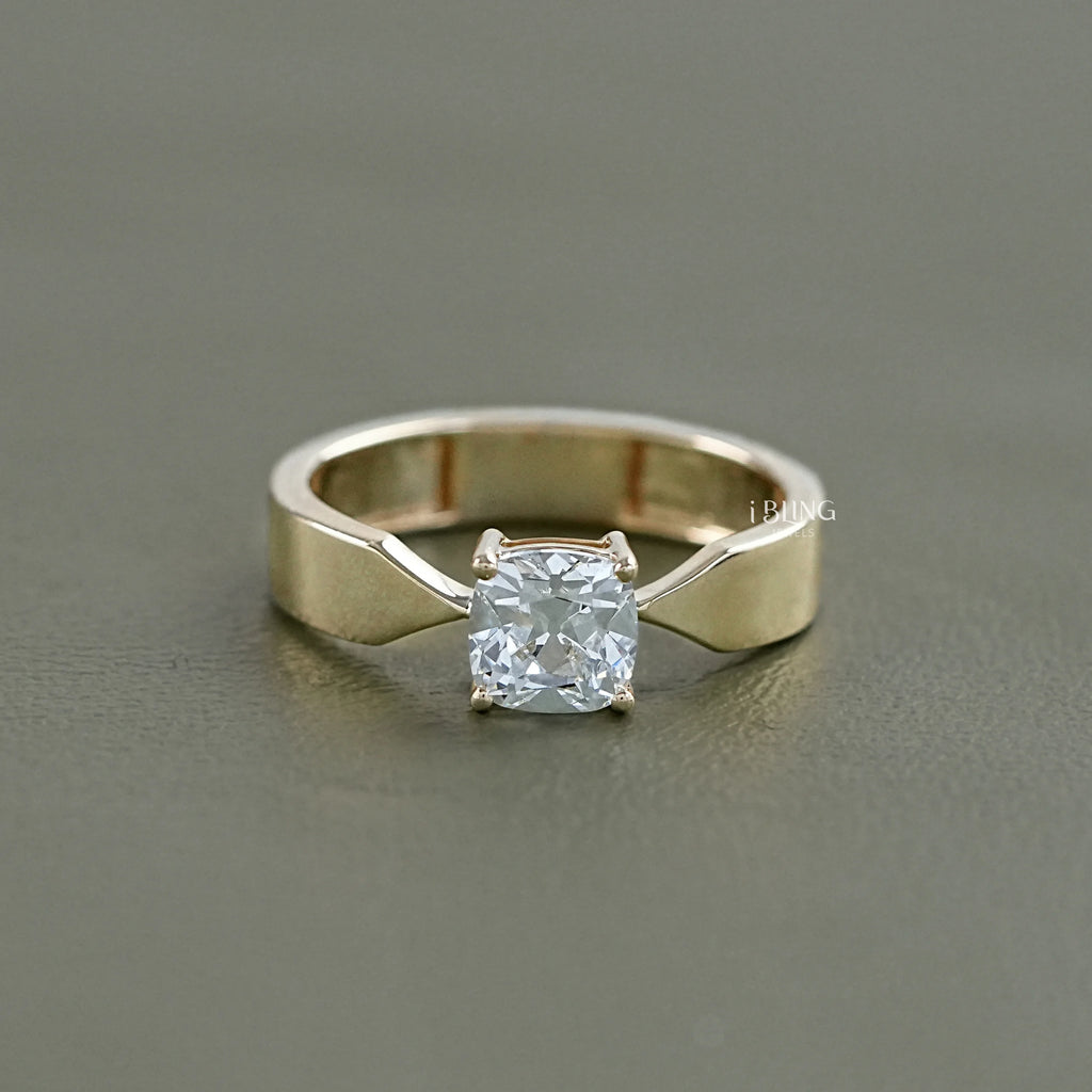 Old Mine Cushion Cut Lab Diamond Solitaire Ring