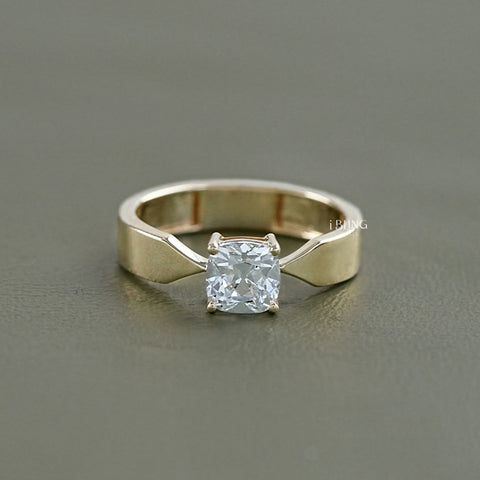 Old Mine Cushion Cut Lab Diamond Solitaire Ring