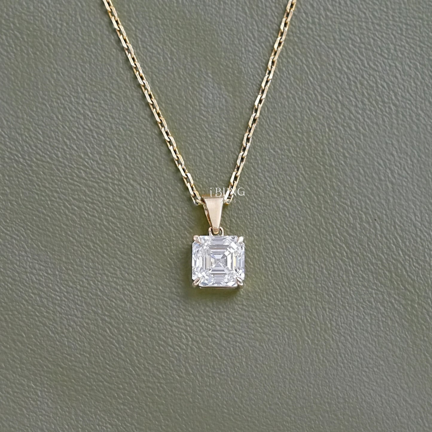 Asscher Cut Lab Diamond Solitaire Necklace Pendants