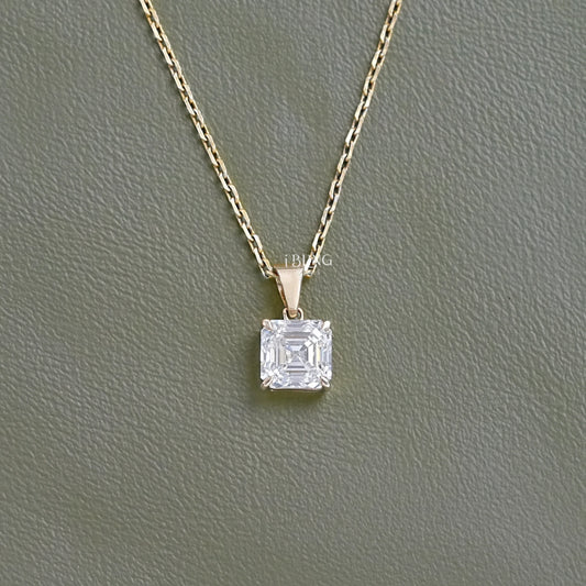 Asscher Cut Lab Diamond Solitaire Necklace