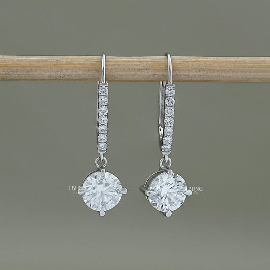 Round Cut Diamond Dangle Drop Earrings Dangle & Drops