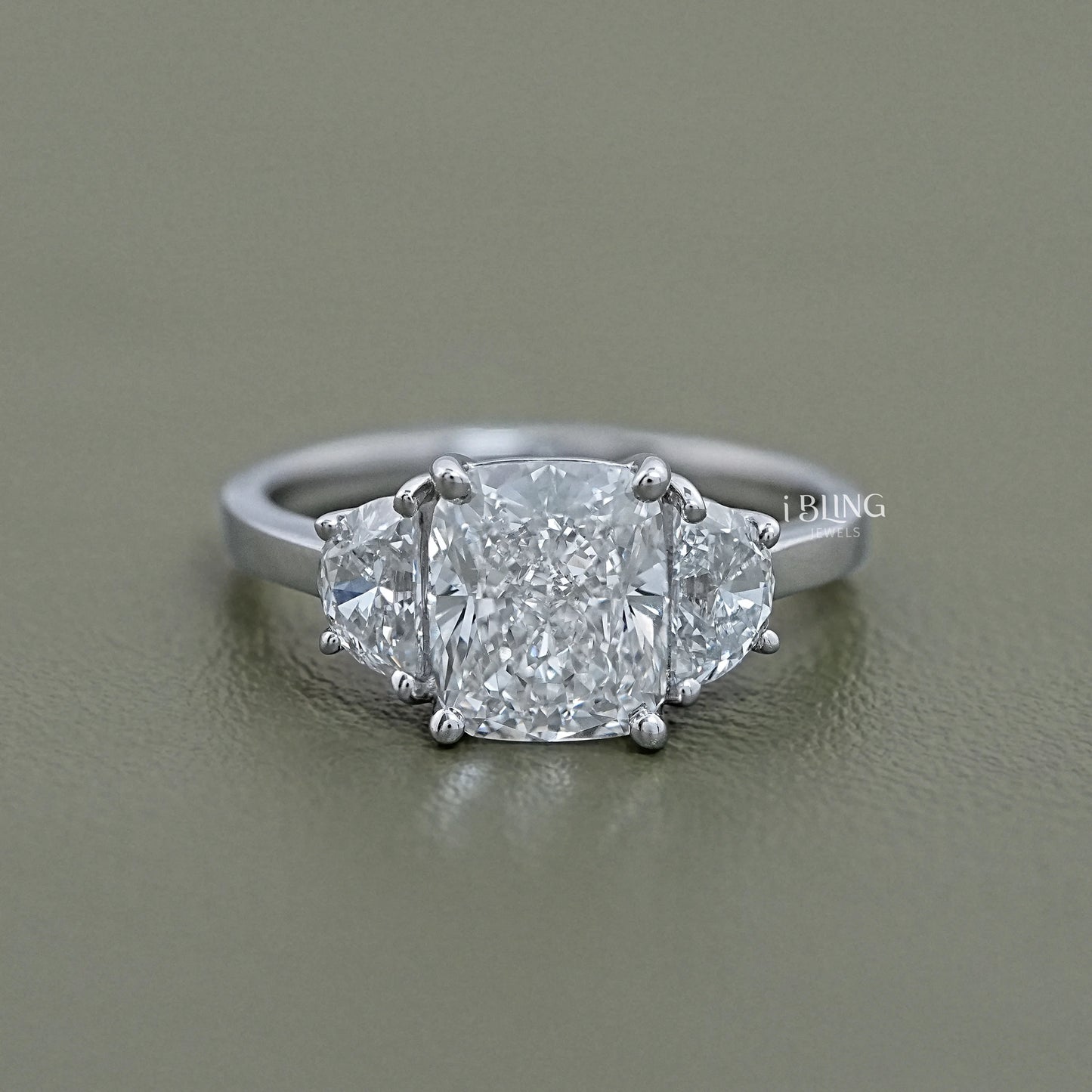Cushion Cut Three Stone Diamond Engagement Ring Solitaire Ring