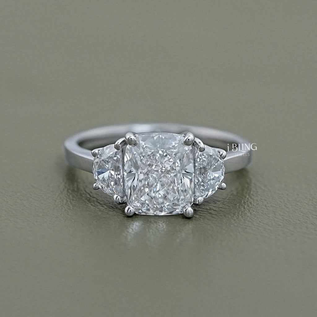 Cushion Cut Three Stone Diamond Engagement Ring