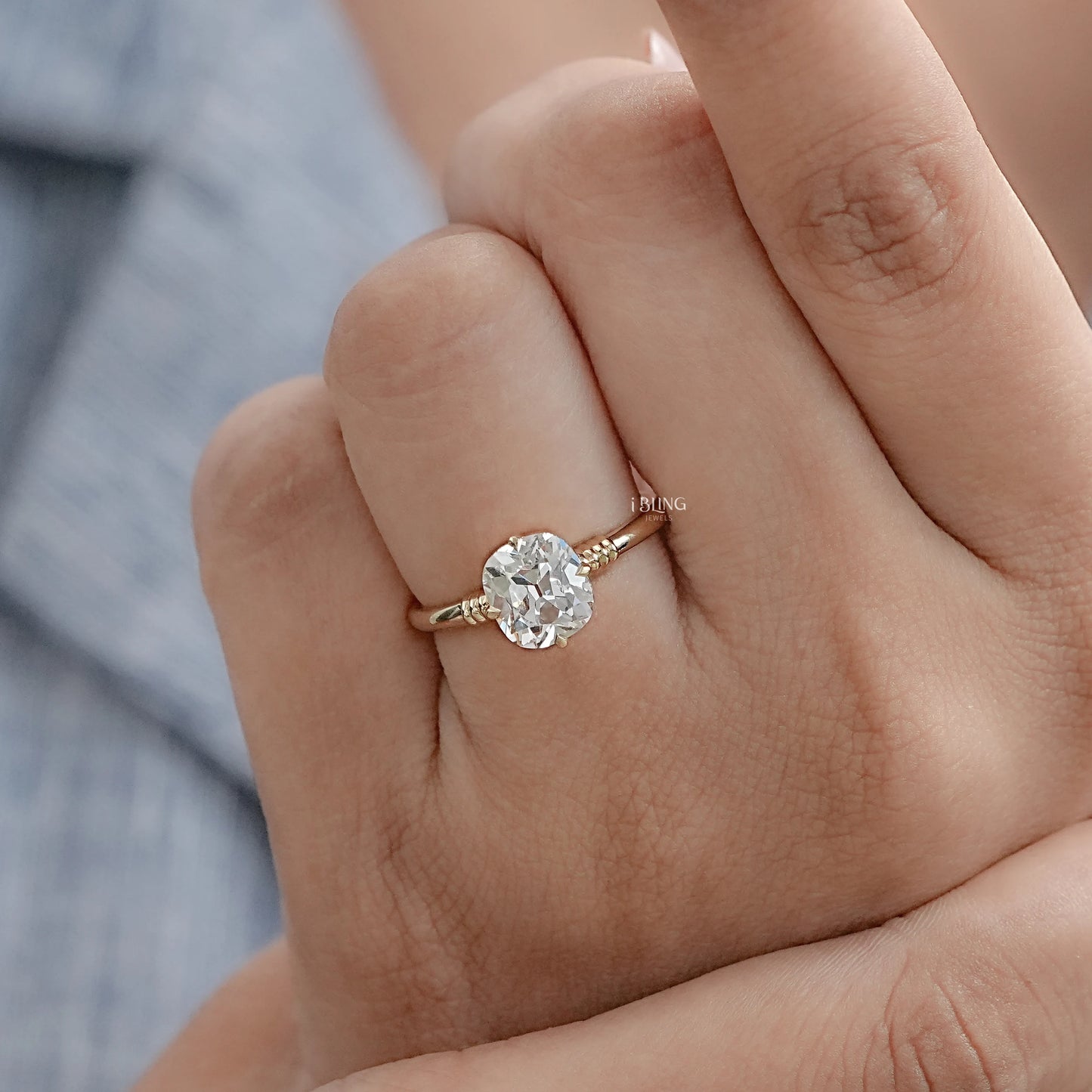 Old Mine Cushion Cut Hidden Halo Engagement Ring
