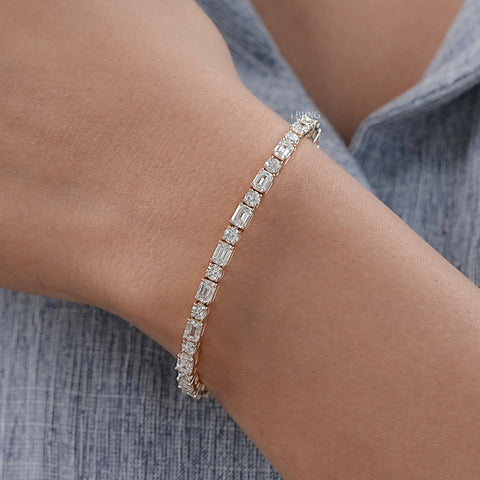 Emerald & Round Cut Lab Diamond Tennis Bracelet