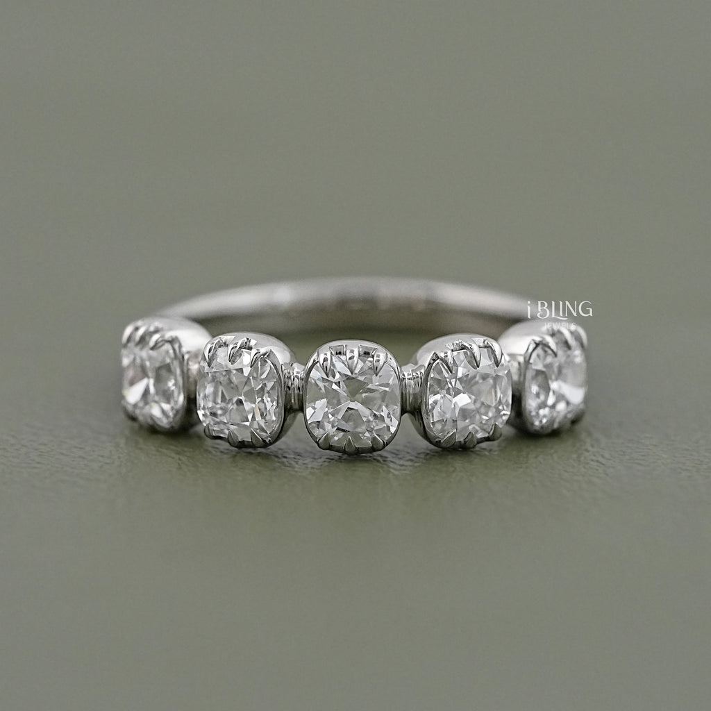 Old Mine Cushion Cut Five Stone Ring