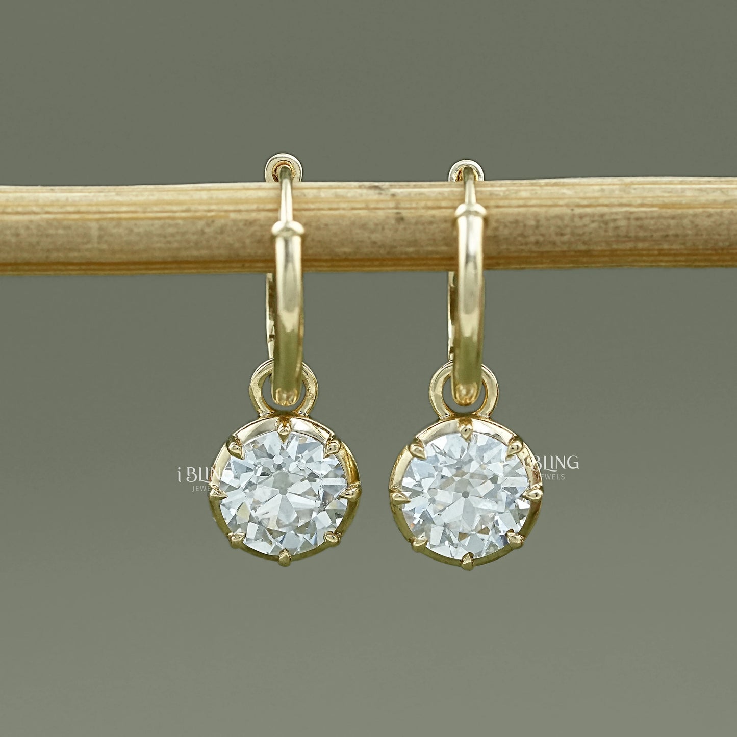 iBling Jewels old european round cut drop hoop earrings, now online in USA