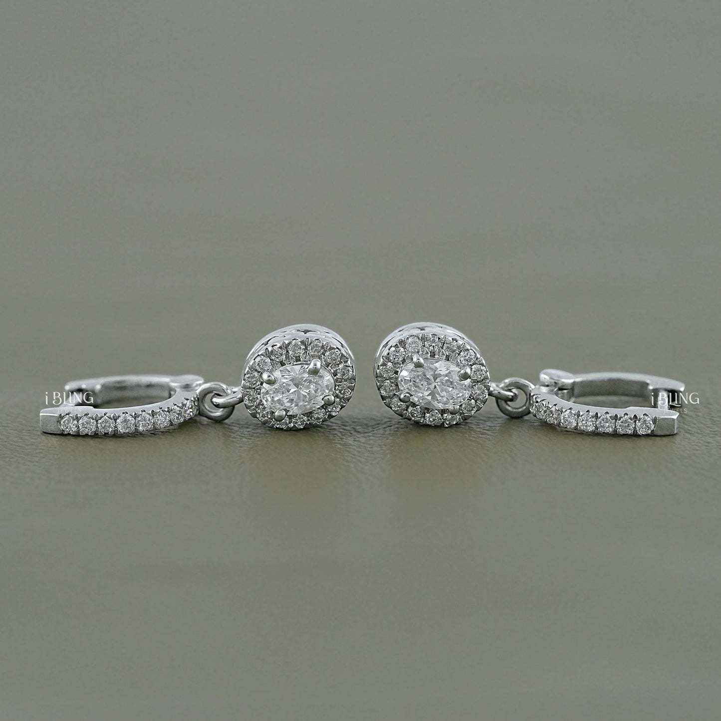 Oval Lab Grown Diamond Halo Drop Earrings Dangle & Drops