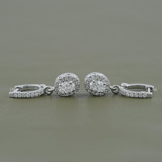 Oval Lab Grown Diamond Halo Drop Earrings Dangle & Drops