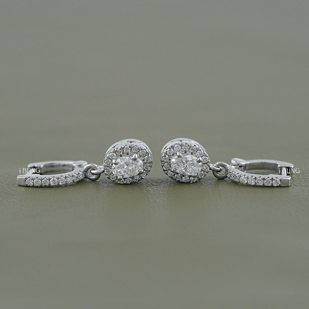Oval Lab Grown Diamond Halo Drop Earrings