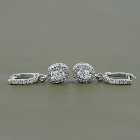Oval Lab Grown Diamond Halo Drop Earrings