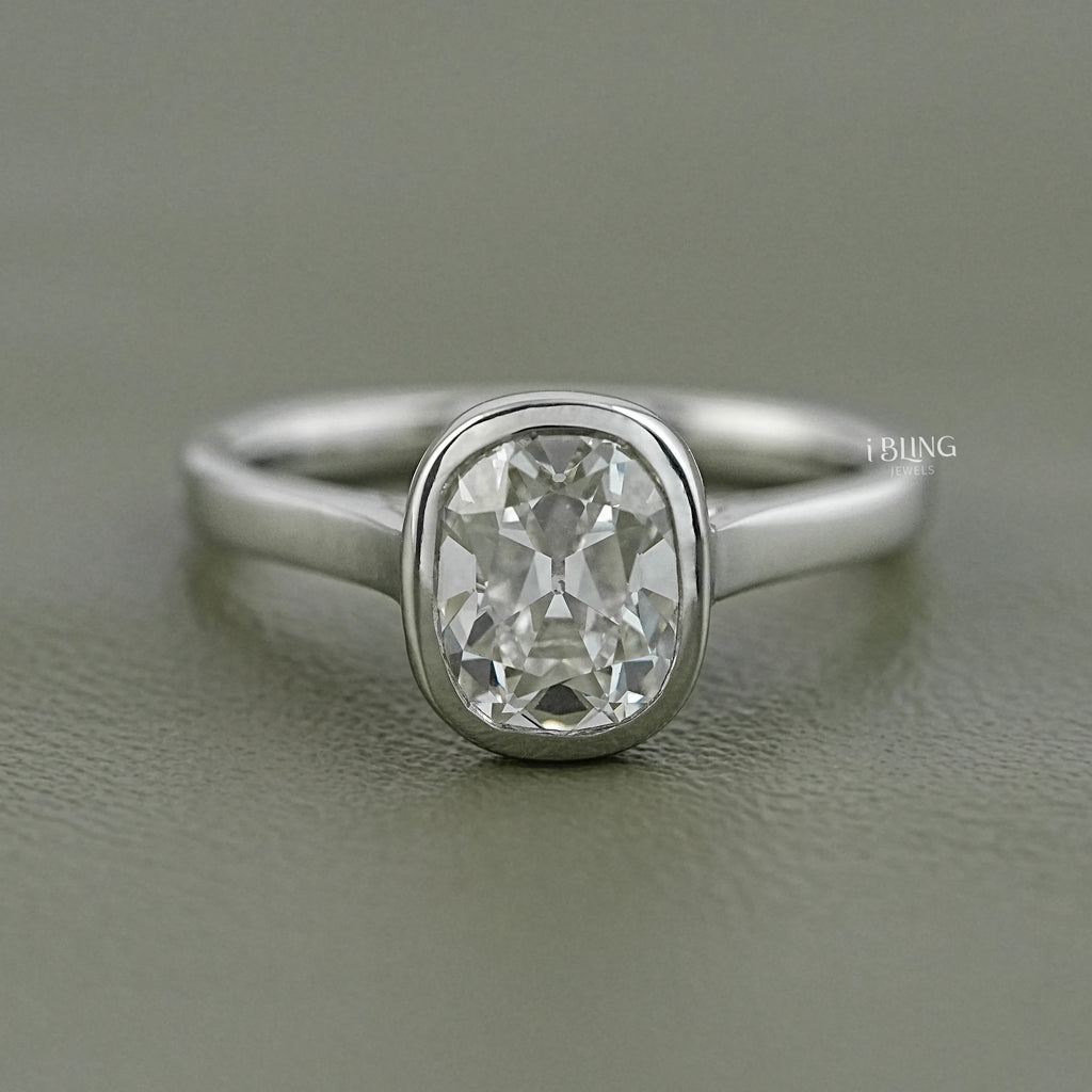 Old Mine Cushion Cut Solitaire Bezel Set Ring