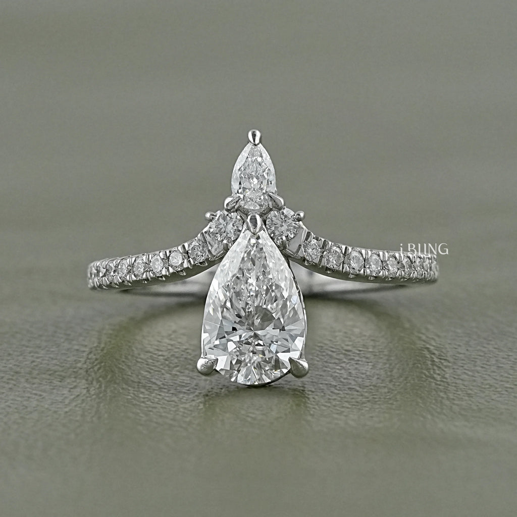 Pear Cut Lab Diamond Chevron Ring