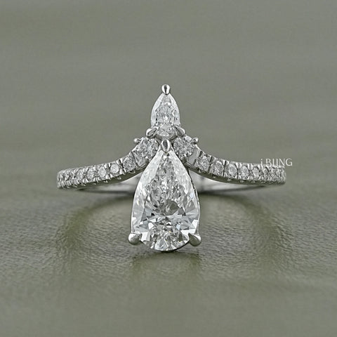 Pear Cut Lab Diamond Chevron Ring