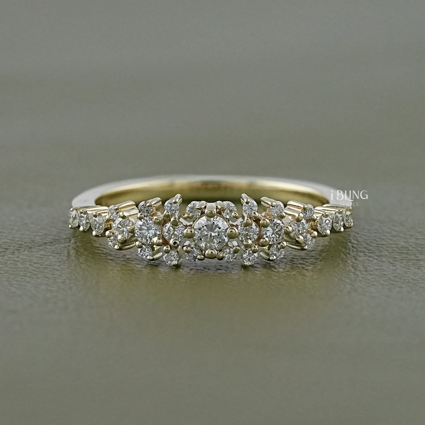 Round Lab Diamond Cluster Wedding Band ba