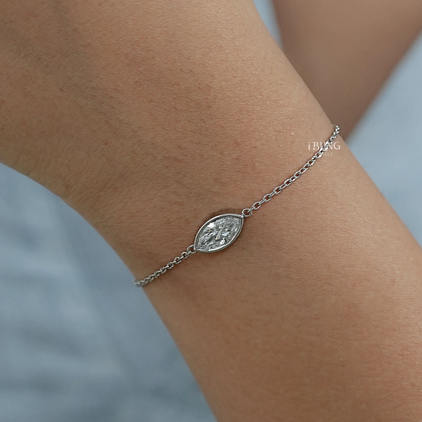 Marquise Cut Diamond Bezel Set Solitaire Bracelet Chain Bracelet