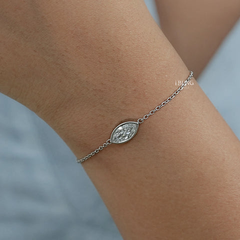 Marquise Cut Diamond Bezel Set Solitaire Bracelet