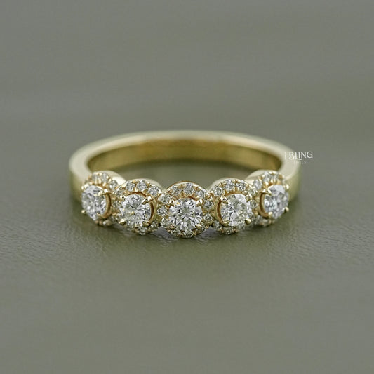 Round Lab Grown Diamond Five Stone Halo Wedding Band