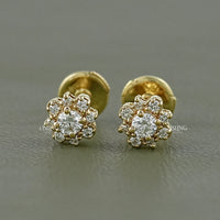 Round Lab Diamond Floral Style Halo Stud Earrings