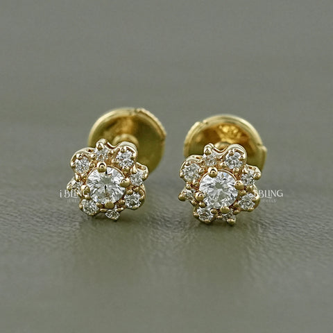 Round Lab Diamond Floral Style Halo Stud Earrings