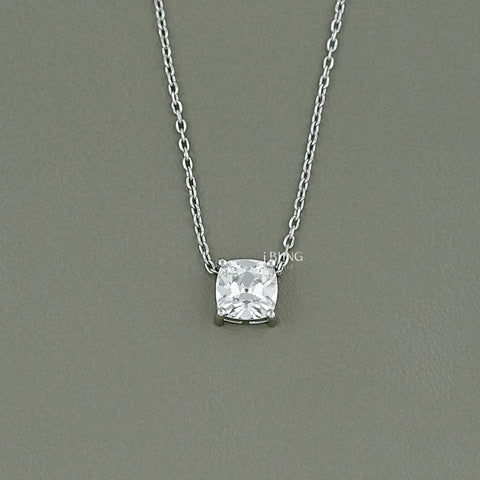Square Old Mine Cushion Solitaire Pendant Necklace