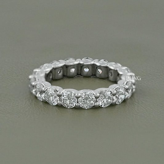 Round lab grown diamond eternity wedding band in white gold by iBling Jewels