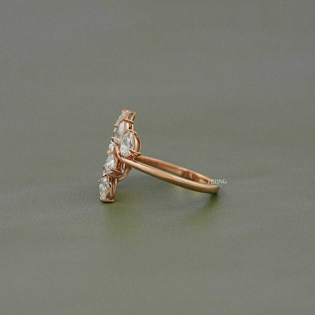 Pear Shaped Lab Diamond Cluster Set Bypass Ring