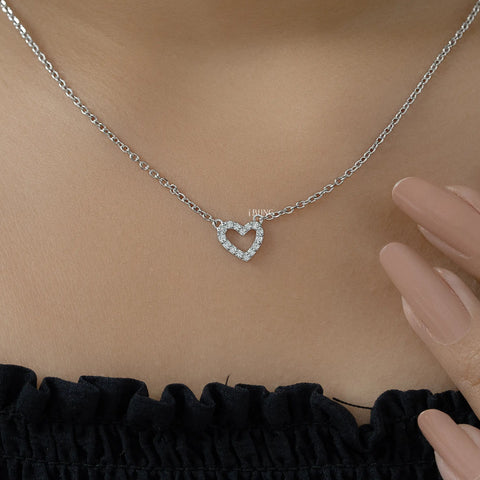 Round Lab Diamond Open Heart Shape Pendant Necklace