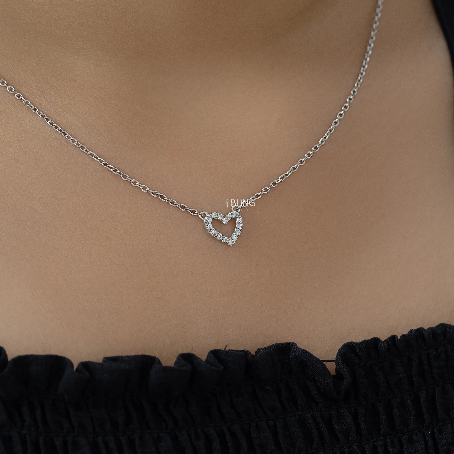 Round Lab Diamond Open Heart Shape Pendant Necklace Necklace