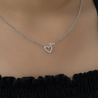 Round Lab Diamond Open Heart Shape Pendant Necklace