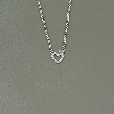 Round Lab Diamond Open Heart Shape Pendant Necklace