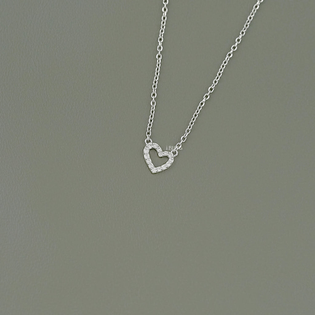Round Lab Diamond Open Heart Shape Pendant Necklace
