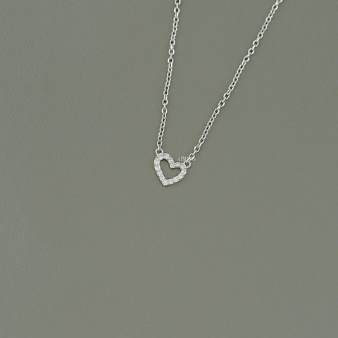 Round Lab Diamond Open Heart Shape Pendant Necklace